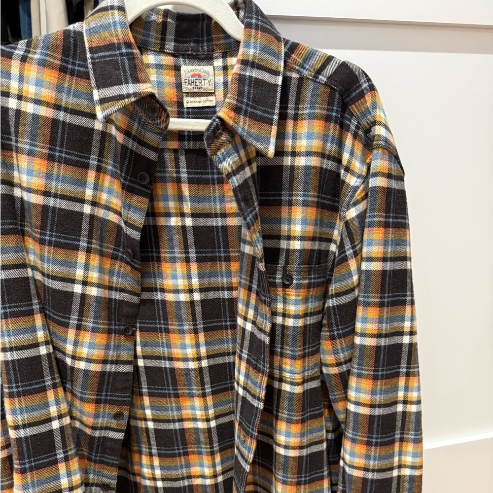 Faherty Men's Brown, Yellow & Black Plaid Flannel Shirt Sz L *Mint*